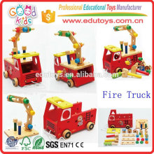 2015 New Kids Toy Wooden Fire Truck, Lovely Design Children Play Fire Truck Toy